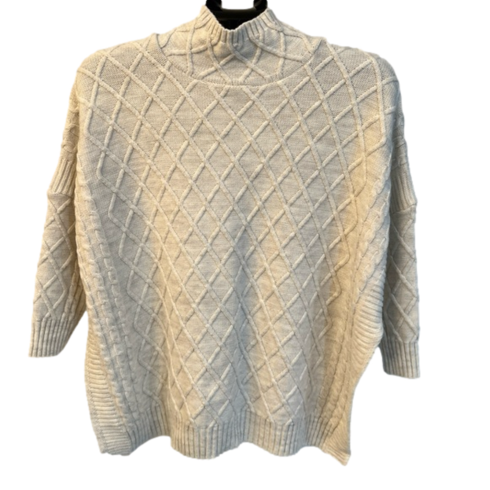 Mer Sea cable knit One Size drop shoulder mock neck sweater, cream color, EUC